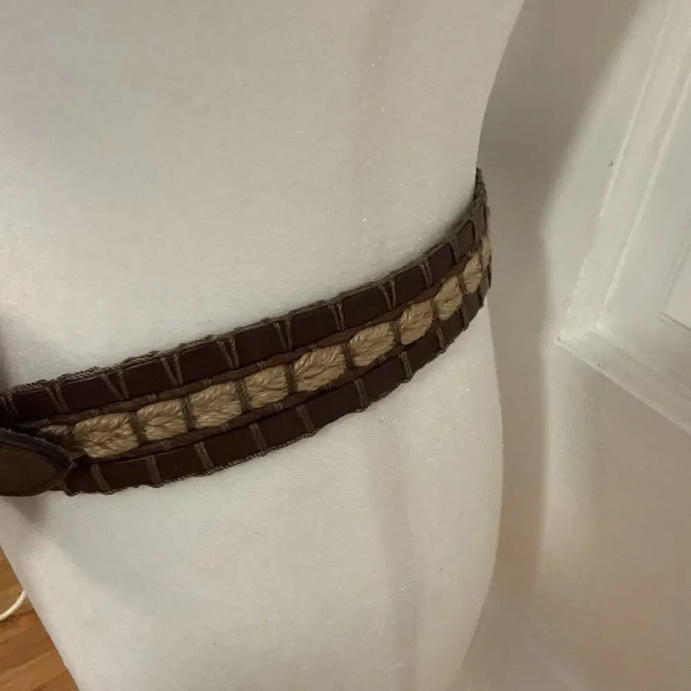 Talbots Women’s brown leather and straw woven belt Size M